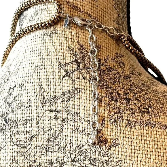 Women Chico's Silver Gold Link Beaded Chunky Rhinestone Statement Necklace  40" - Picture 5 of 8